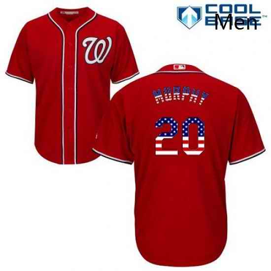 Mens Majestic Washington Nationals 20 Daniel Murphy Authentic Red USA Flag Fashion MLB Jersey